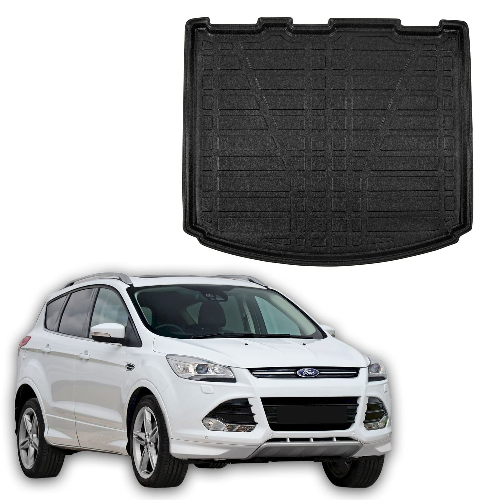 SCOUTT Vasca Bagagliaio per Ford Kuga 2013-2019, in TPE su Misura, Proteggi Baule con Bordo Alto 4 cm, Antiscivolo, Inodore