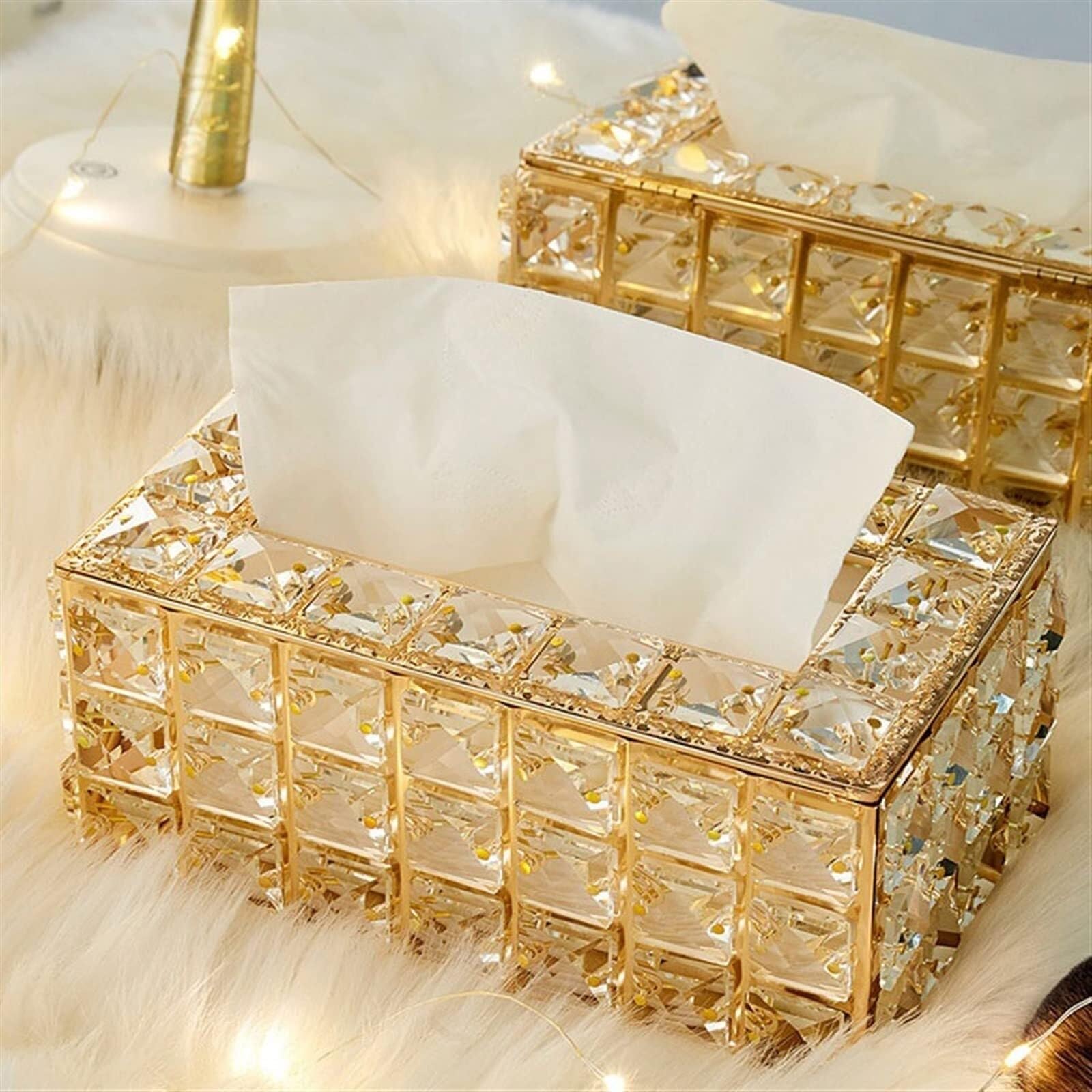 Stojak na chusteczki higieniczne, kreatywny, lekki, luksusowy, ze sztucznego papieru kryształowego, wykwintny do nowego domu (złoty)