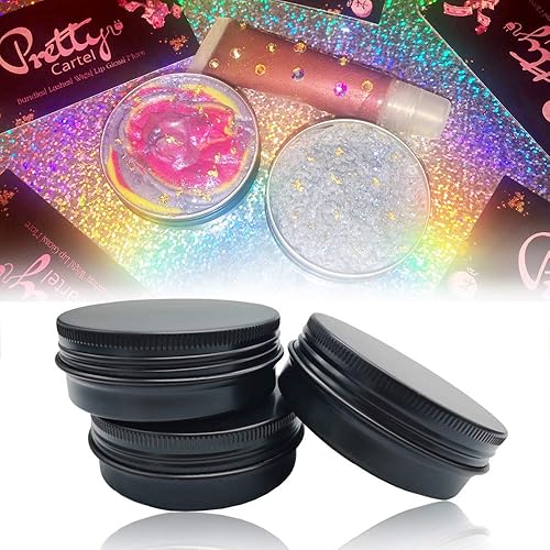 Miniatura 5 de Paquete de 12 tarros de aluminio de 2 onzas de 2.0 fl oz redondos, rellenables, recipientes de muestras cosméticas de aluminio negro con tapa de