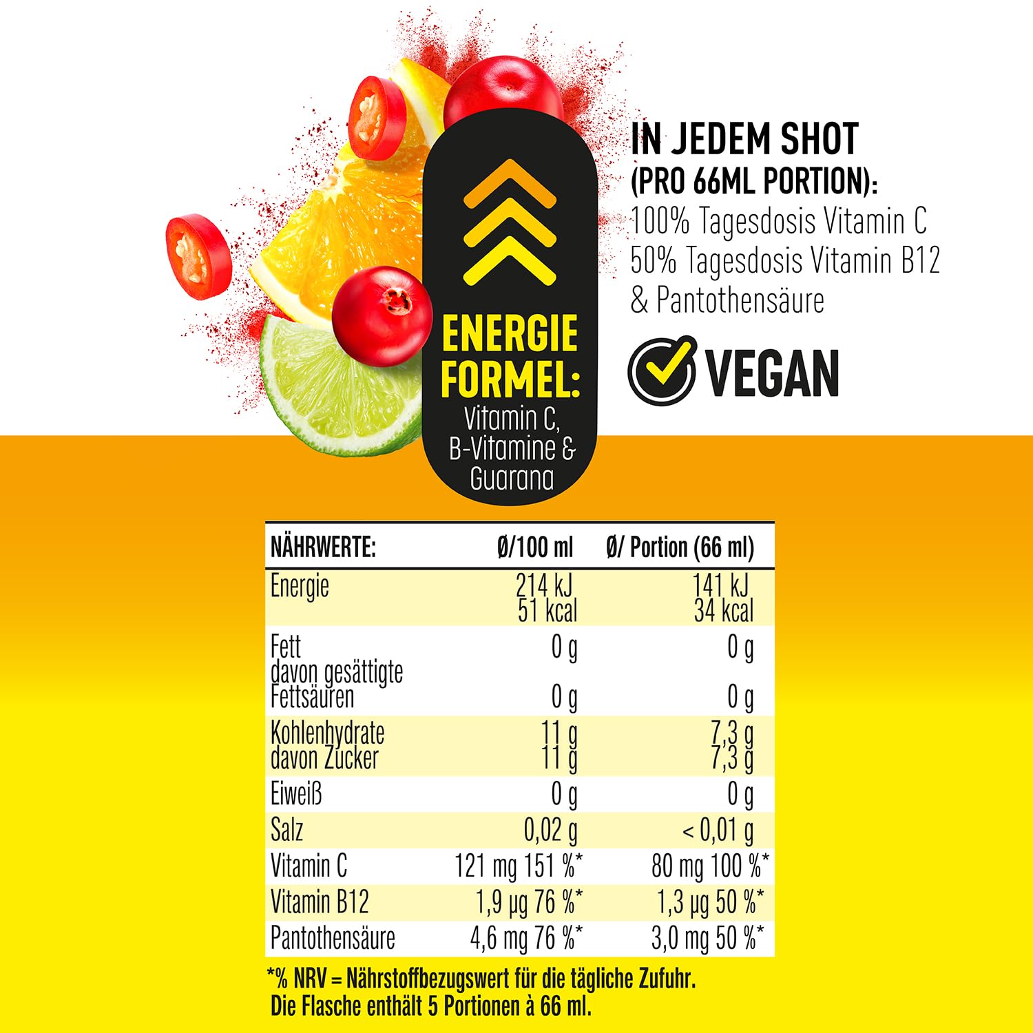 hohes C Super Shots Geschenkset: 1x Immun 330ml + 1x Energie 330ml + Shotglas, Orange, Mango, Ingwer, Cranberry, Guarana, Chili