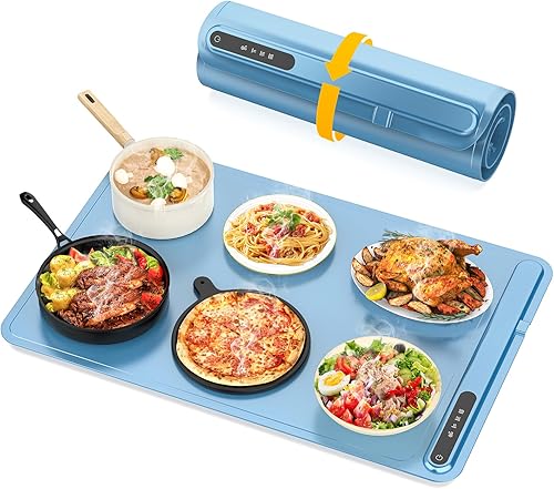 Miniatura 10 de Vabaso Tapete de calentamiento de alimentos extra grande con aplicación, ajuste de temperatura y temporizador de 37 x 15 pulgadas, se calienta en 5