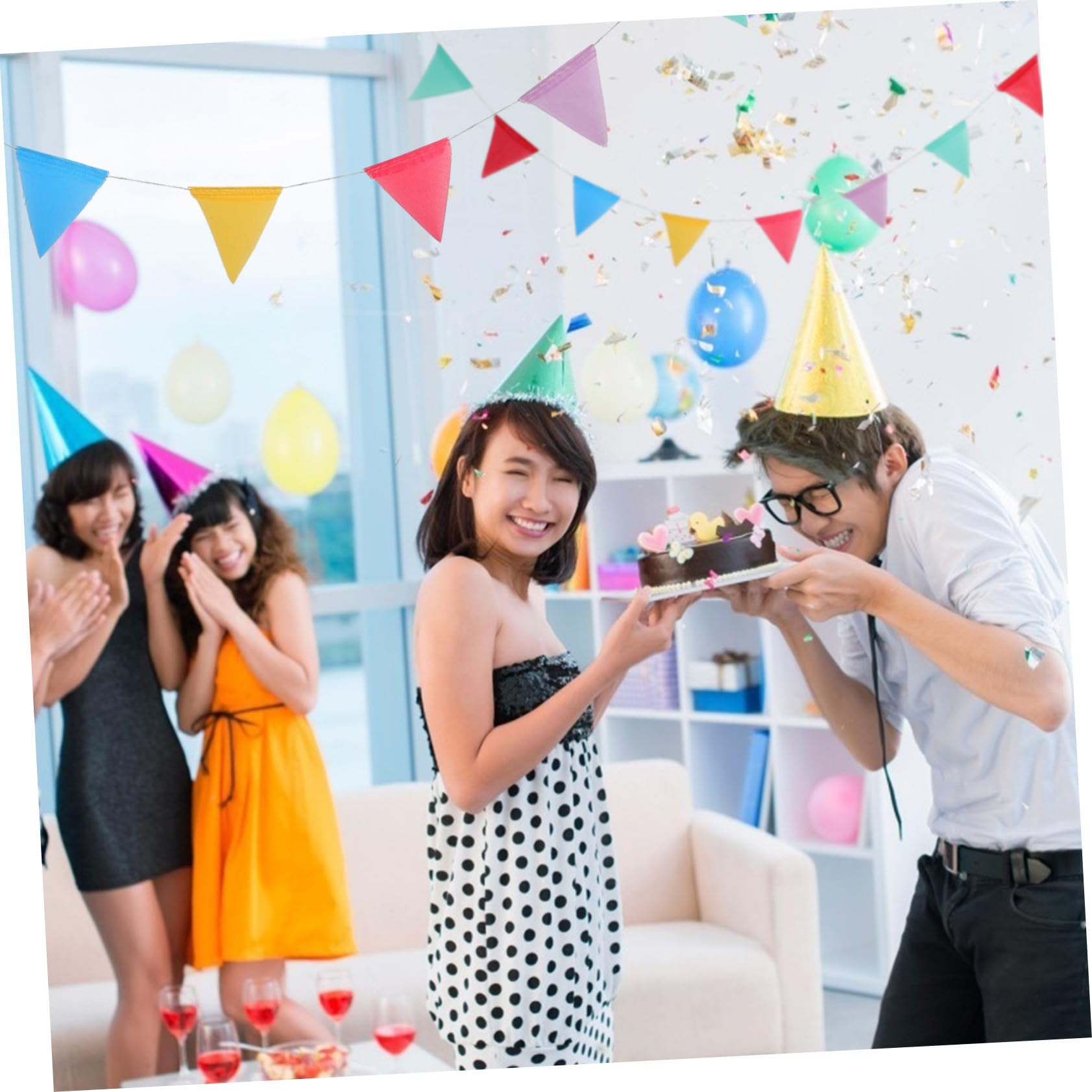 VICASKY 7 Packungen Mehrfarbige Stoff Wimpelkette Teilig Beidseitig Nutzbare Dreieckige Pennant Flag Langlebige Hochzeit Party Deko für Indoor Garten Feier Buntes Wimpel Banner Girlande