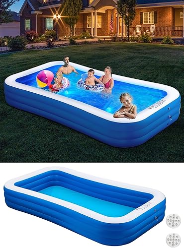 Miniatura 7 de Piscina inflable con luces de piscina, 130 x 72 x 22 pulgadas, piscina familiar inflable grande de tamaño completo, fiesta acuática de verano, al