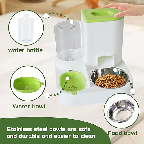 Miniatura 6 de Juego de dispensador automático de comida y agua para gatos, 2 en 1, comedero de gravedad todo en uno con tazón de comida para gatos de acero