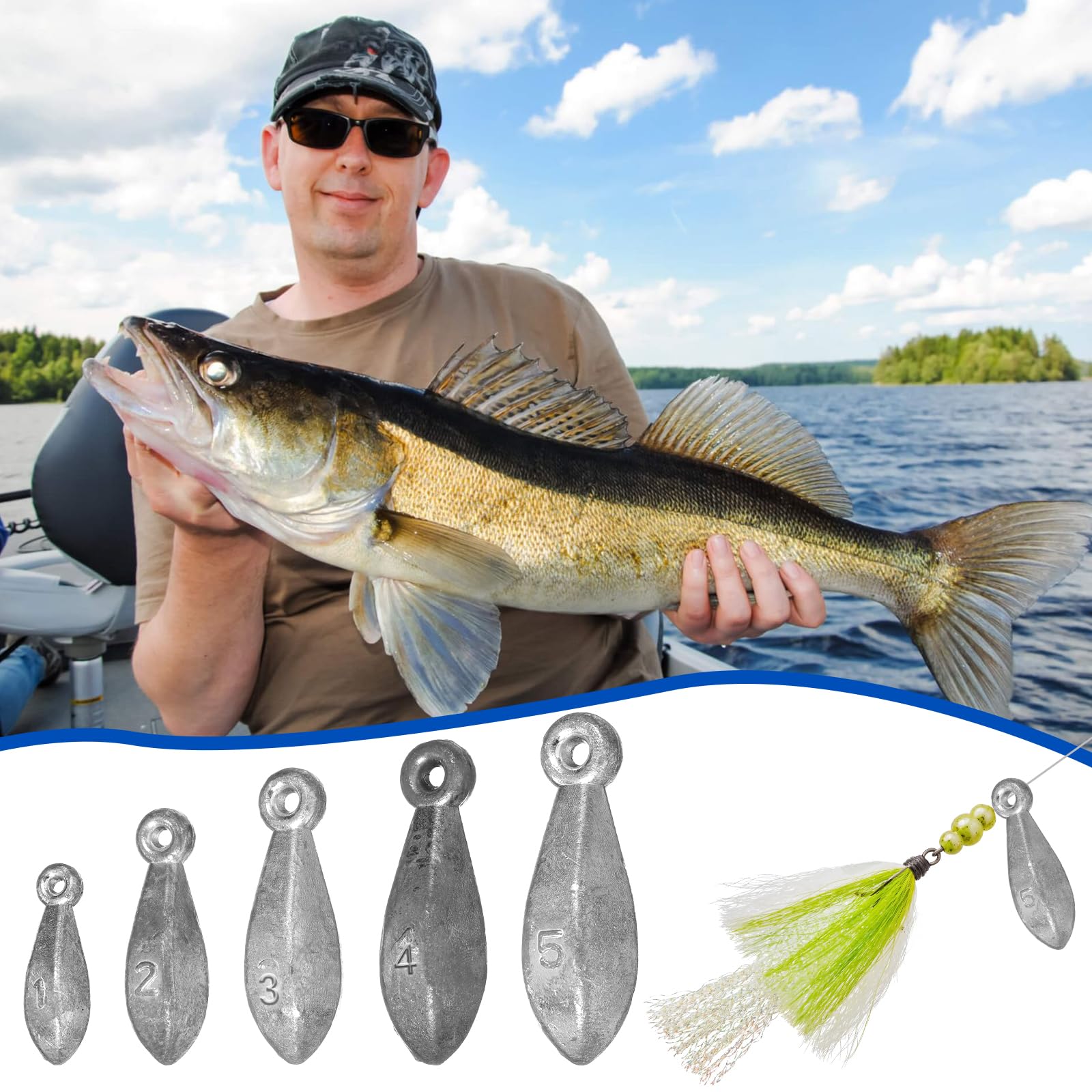 Kit di 22 pesi da pesca con piombini da 28,3 g a 141,7 g, per pesca in acqua dolce e salata, piombini e pesi di alta qualità per lanciare la spigola