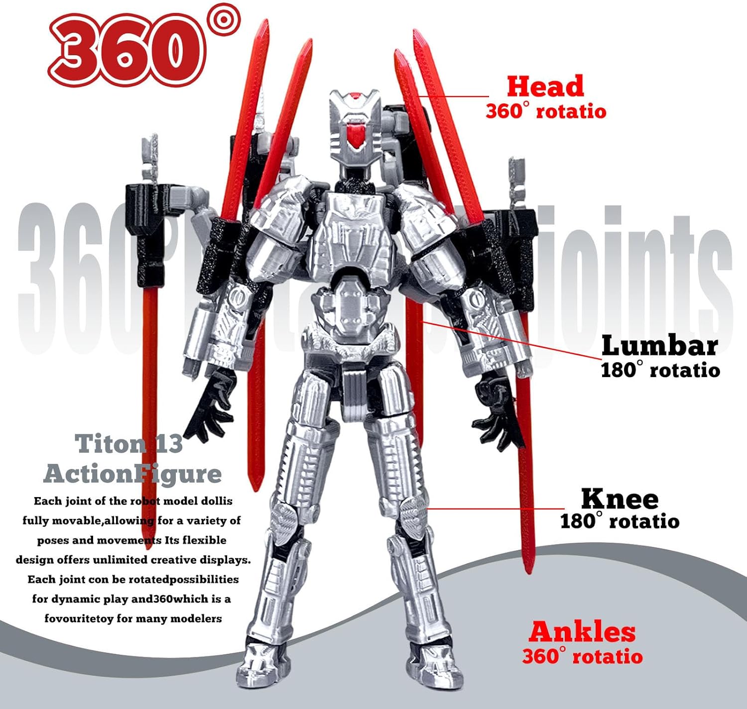 Assembly Completed T13 Action Figure，T13 mision 13 figuras originales 3D Printed Toys Nova 13Action Figures Desktop Decorations for Game Lovers Toy (Silvery, 5.5 Inch) - Image 5