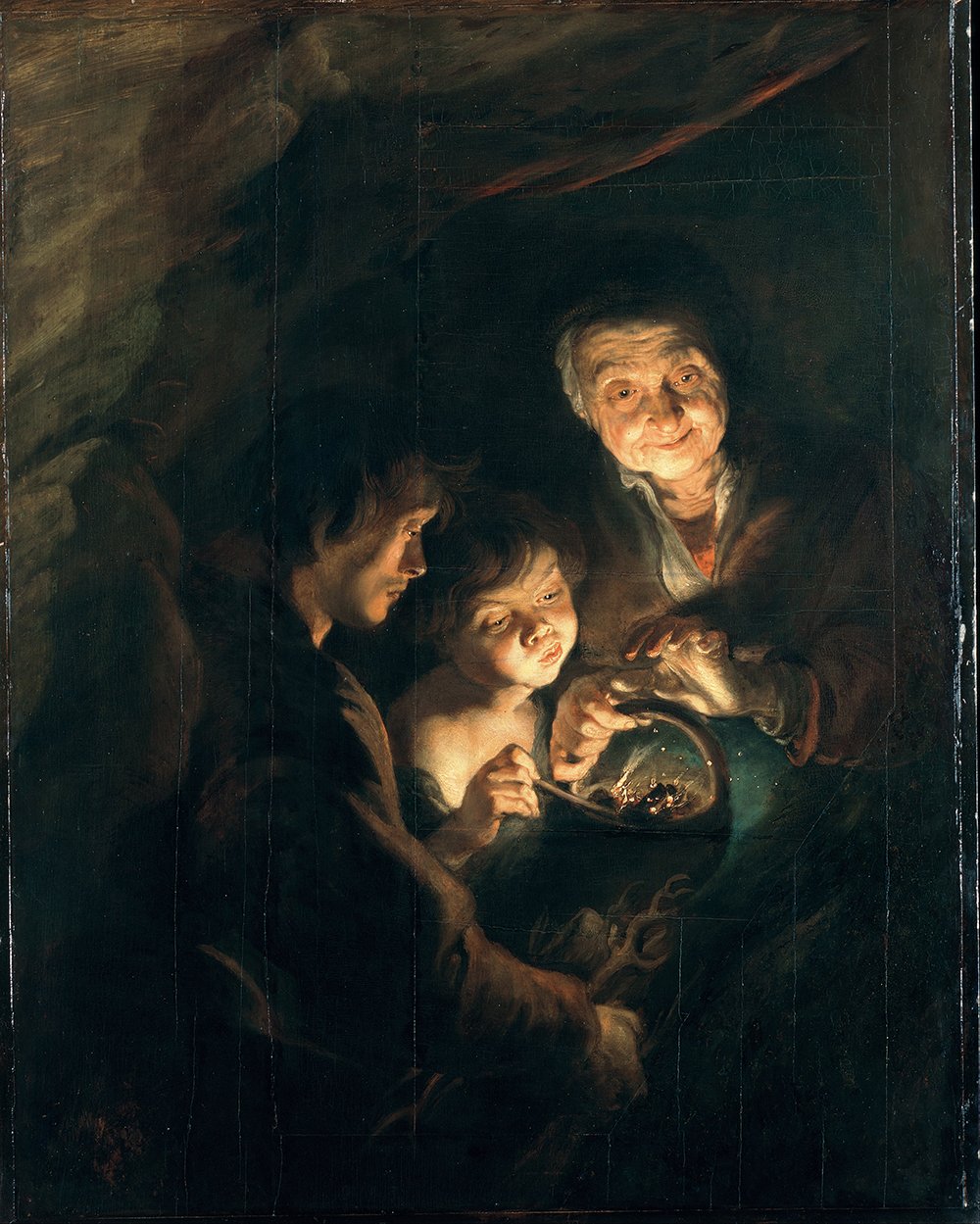 Pintura de Peter Paul Rubens, la calidez del hogar tradicional en marco marrón