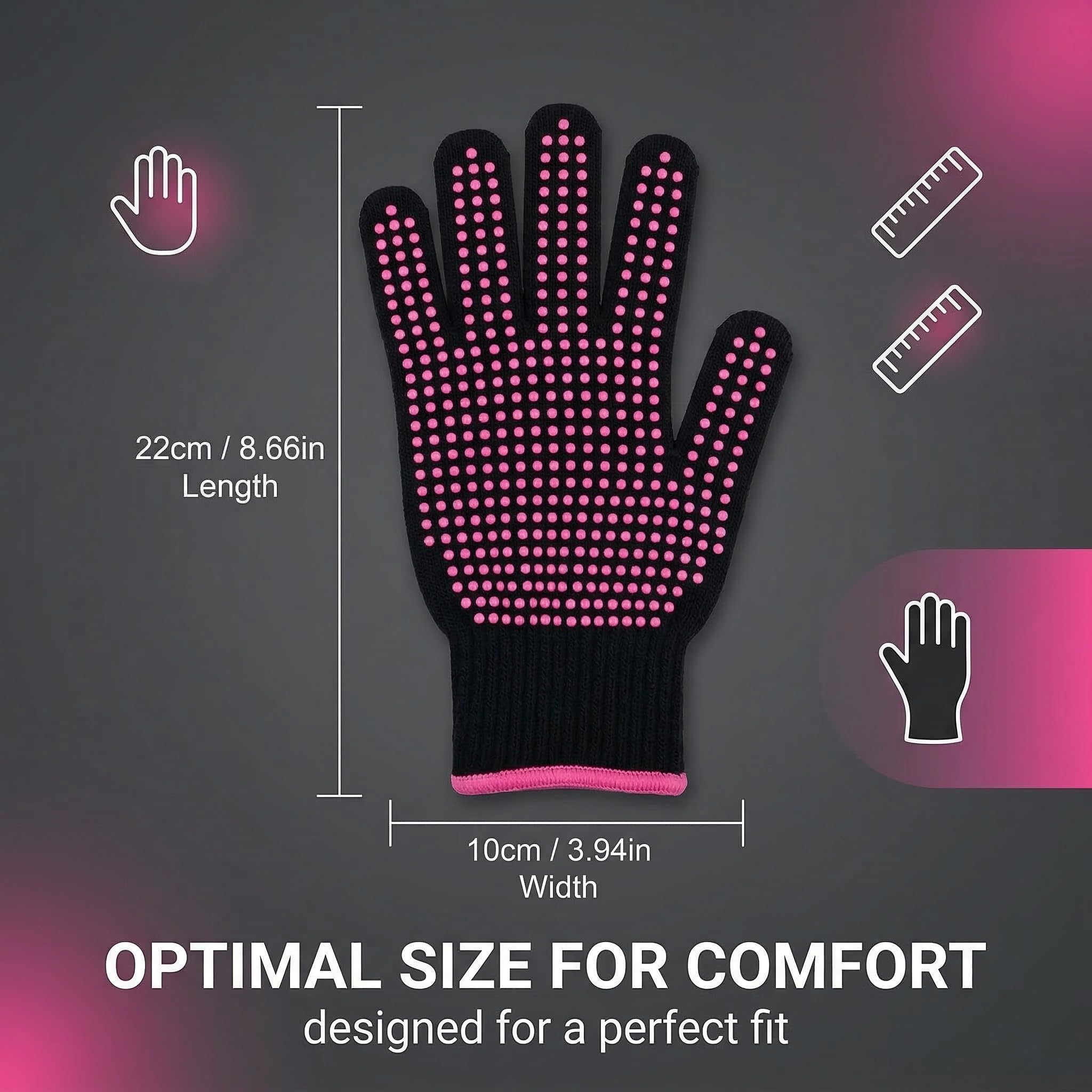 1 Paire de Gants Thermo-Résistants pour Lisseur et Fer à Boucler, Gants Anti-Brûlure Professionnels en Coton avec Picots Silicone Double Face, Protection Chaleur Coiffure, Rose Rouge