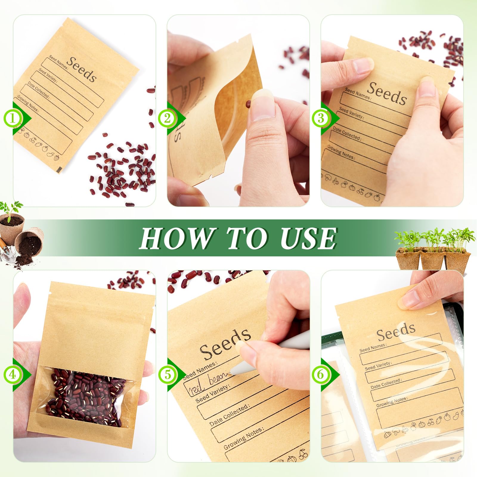 SUMMORO Organiseur de rangement de graines - Organiseur de paquets de graines de jardin avec 50 pochettes qui stockent 200 enveloppes de graines - 100 enveloppes refermables pour le stockage des
