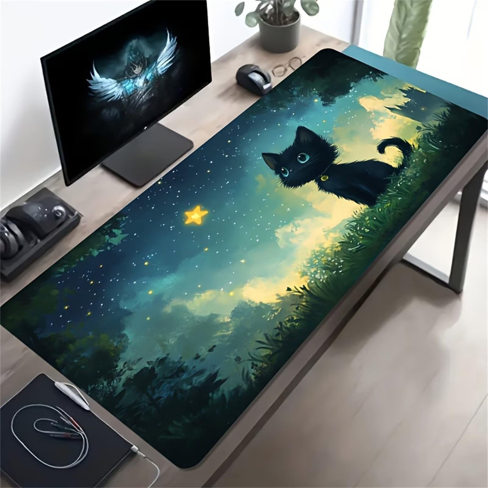 Tappetino Mouse Gaming XXL 1200x600x3 mm, Tappetino da Scrivania Grande, con Bordi Cuciti Rinforzati, Base in Gomma Antiscivolo, Tappetino per Tastiera Lavabile per PC e Laptop, Gatti Cartoni Animati