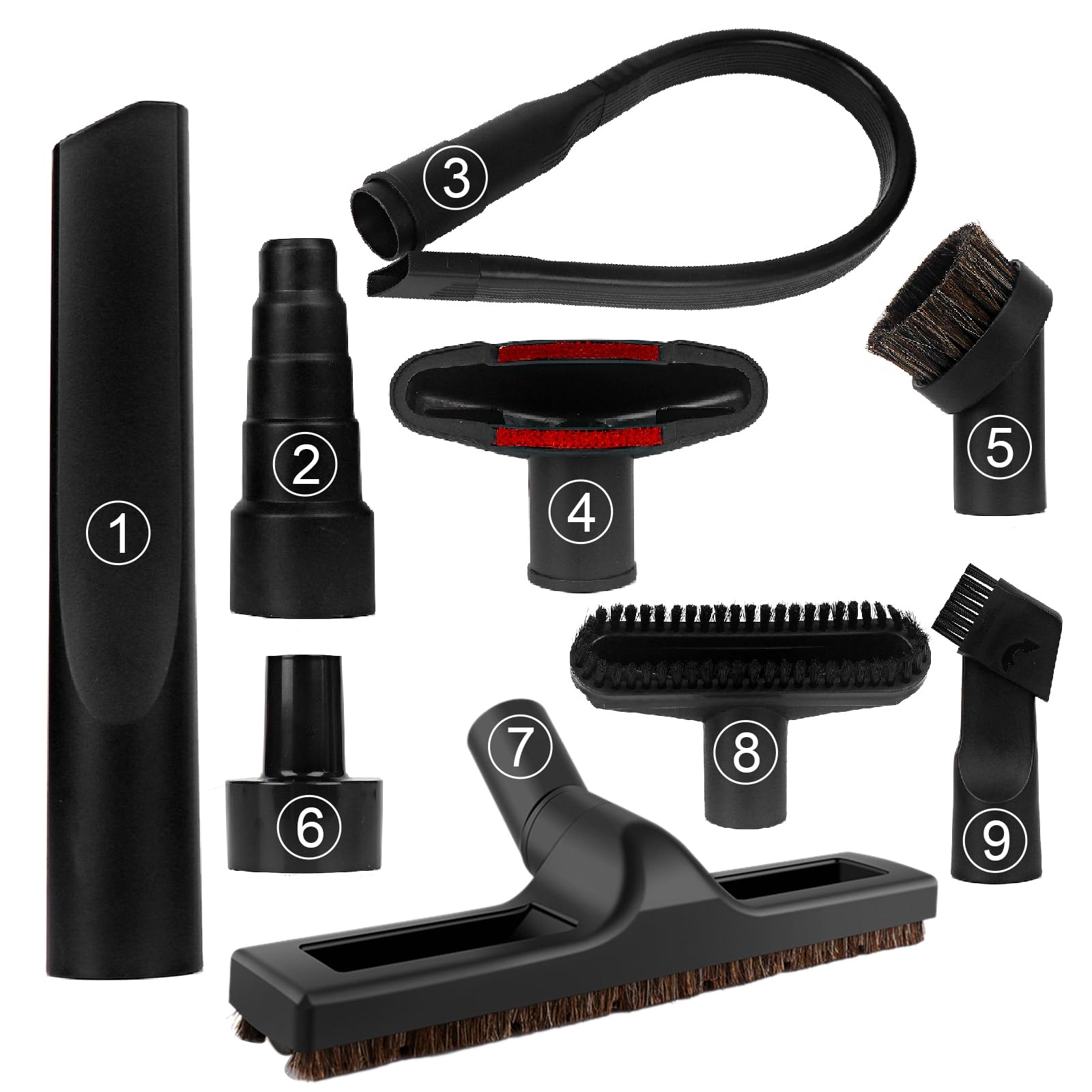 1 1/4 inch Vacuum Attachments for Shop Vac Accessories,9PCS Household Cleaning Vacuum Cleaner Attachments Brushes and Flexible Crevice Kit Adapter for Shop Vac Attachment