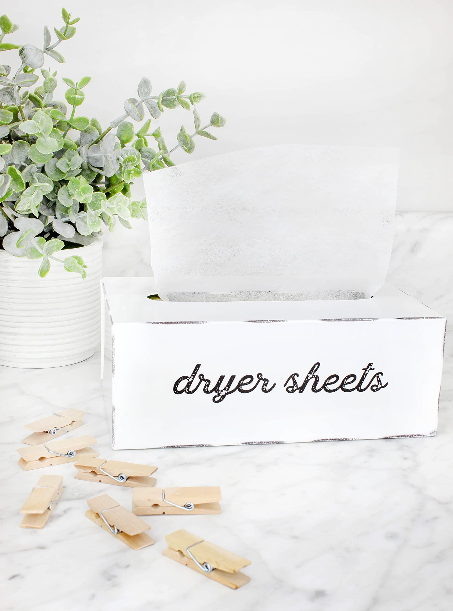 AuldHome Dryer Sheet Dispenser; Countertop Rustic White Fabric Softener