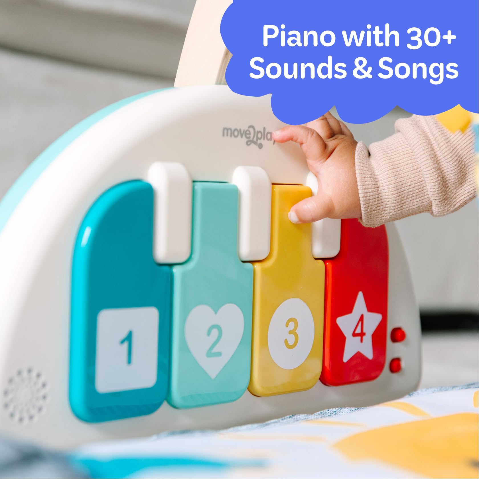 Move2Play, Palestra per bambini ispirata ai Montessori in legno, con pianoforte musicale, tappetino spesso e morbido, centro attività per la pancia, tappetino da gioco per neonati e neonati