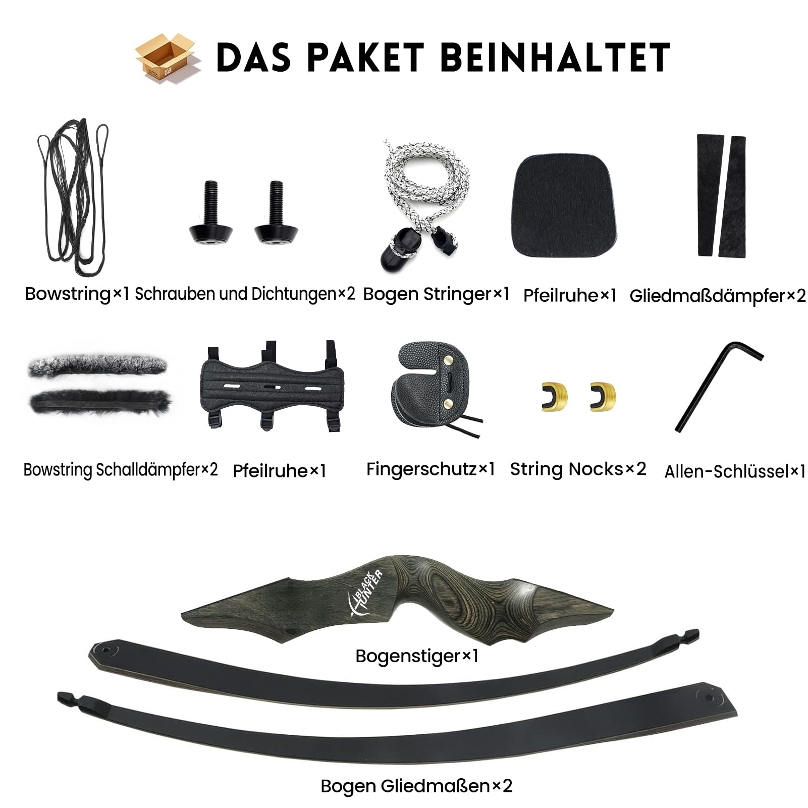 Black Hunter 60 Zoll Bogenschießen Takedown Langbogen 20-60lbs Rechtshand
