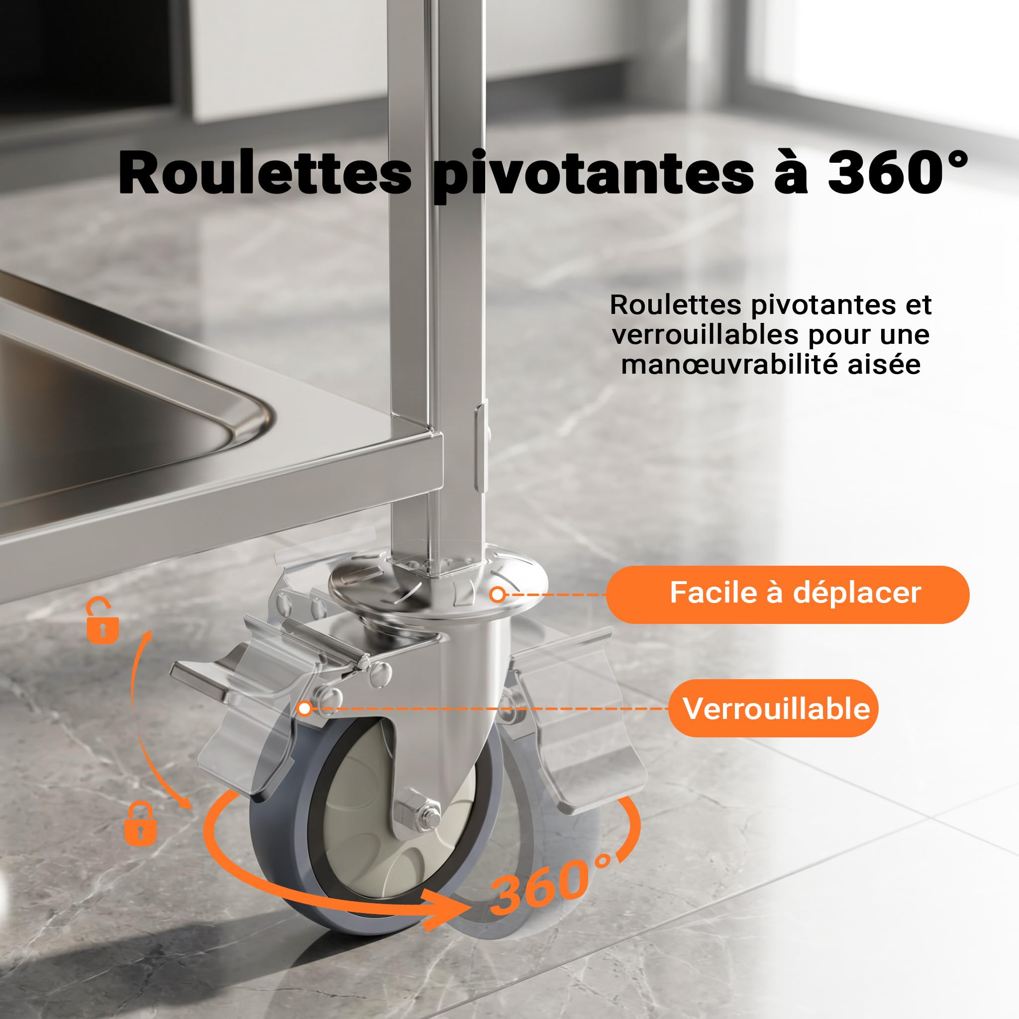 WilTec Chariot de Service – 940 x 560 x 940 mm – Acier affiné – 2 Étagères – Jusqu’à 150kg – Desserte Table servante Mobile avec Frein