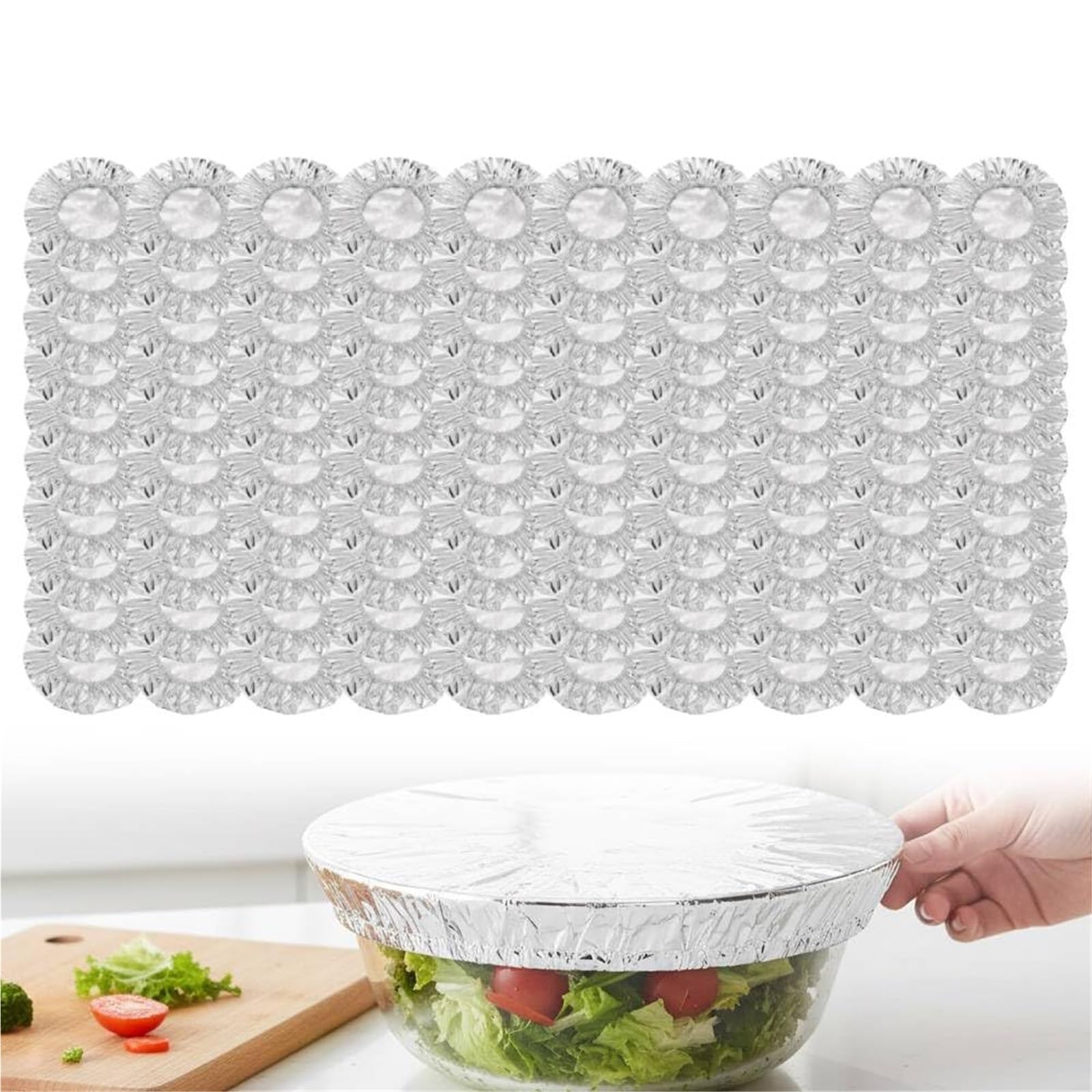 Aluminum Foil Food Covers, Tin Foil Food Insulation Cover, Aluminum Foil Heat Insulating Covers, Reusable Aluminum Foil Heat Shield Lids with Elastic Edges(100pcs)