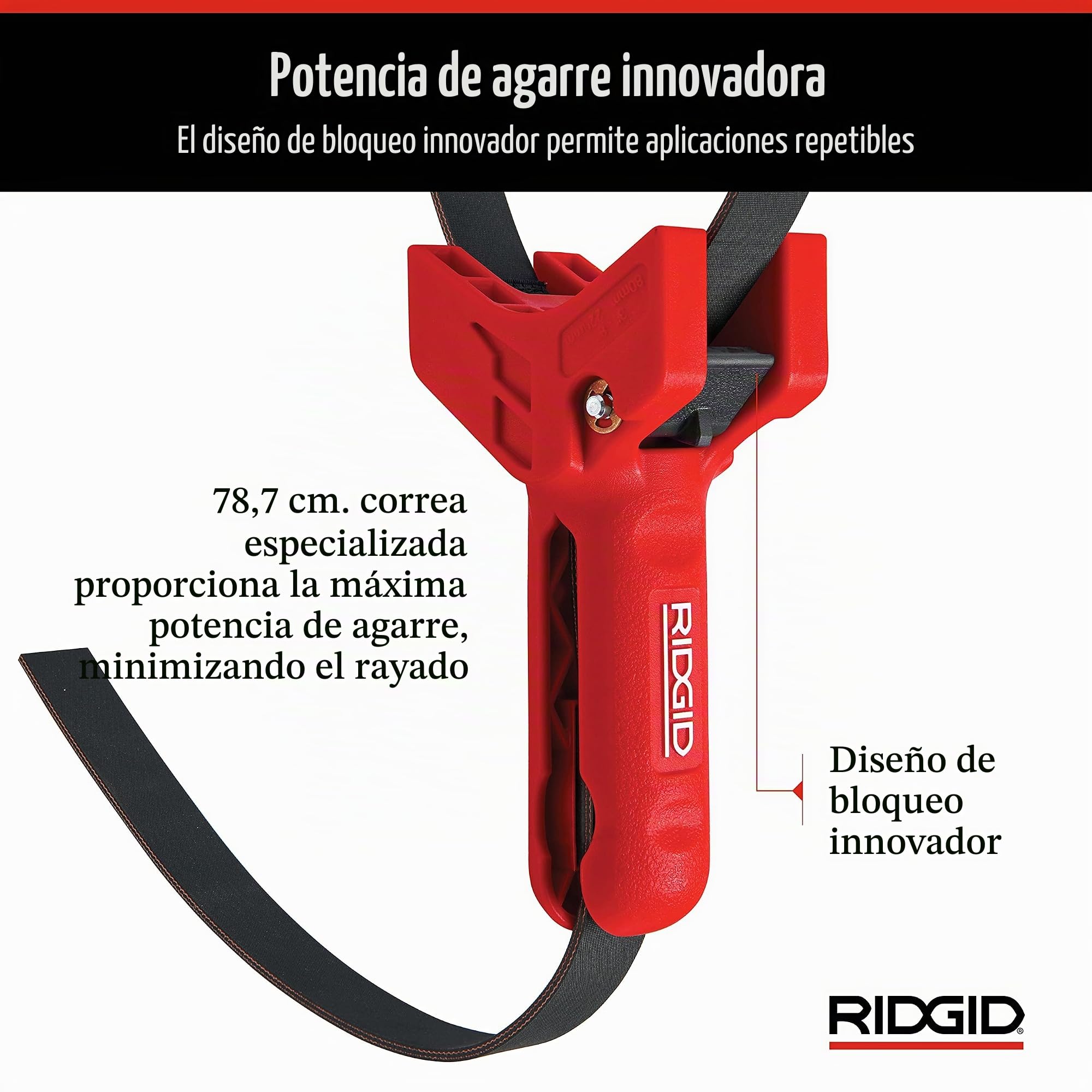 RIDGID 42478 Asidero de tubos STRAPLOCK, Llave de correa de 3 a 8 pulgadas
