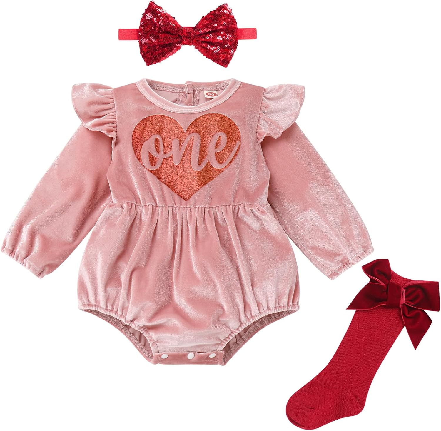 IMEKIS Baby Girls Winter Snowflake 1st Birthday Outfit Velvet Romper + Headband + Socks Christmas Cake Smash Photo Shoot