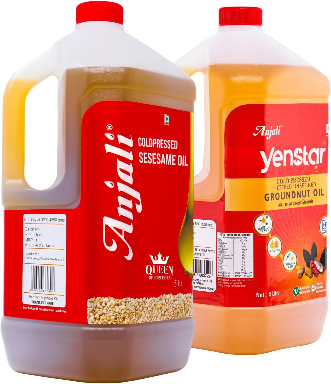 Anjali Cold Pressed Gingelly/Sesame Oil (Gingelly & GroundnutOil 10 Litre Combo)