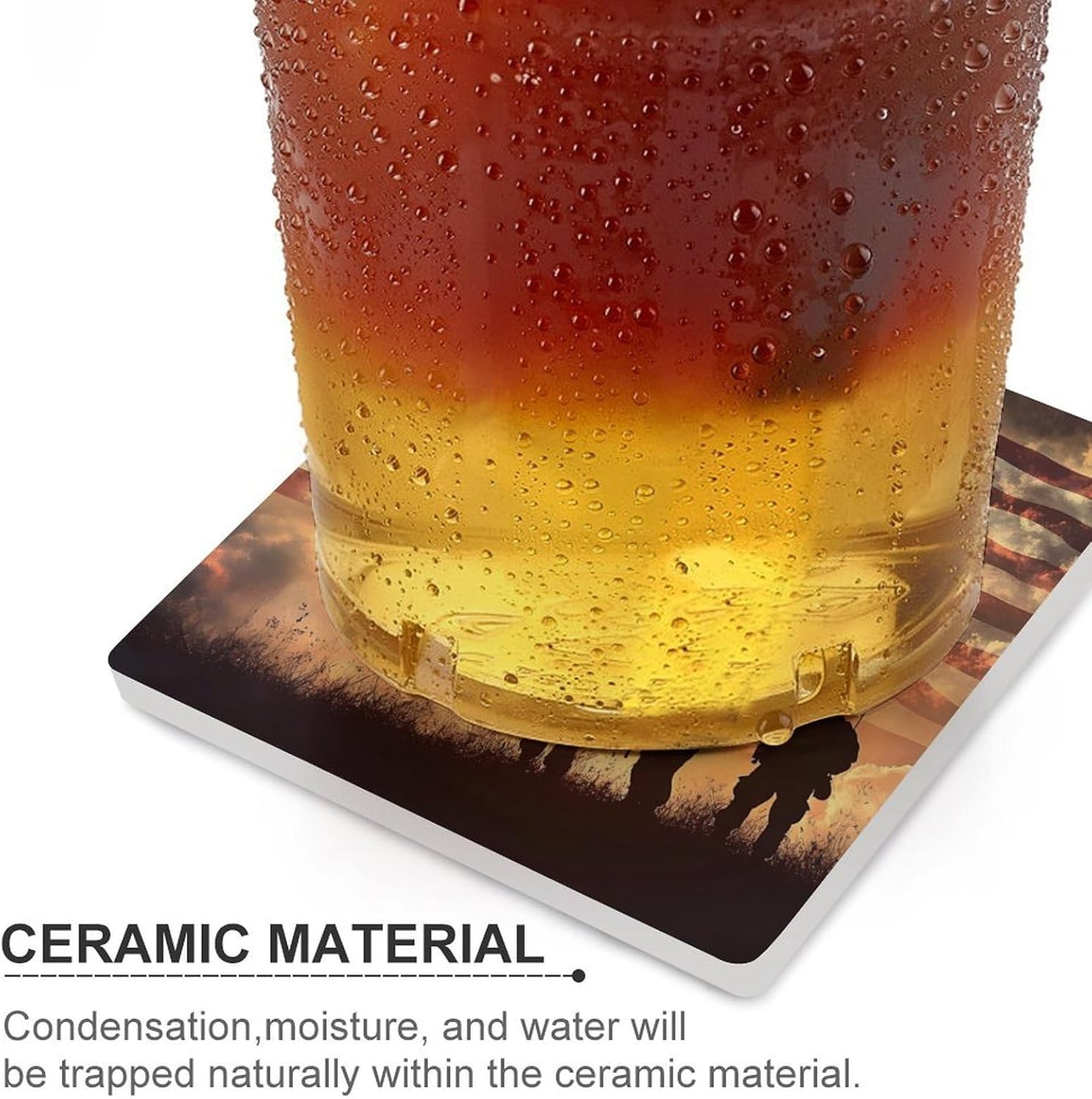 U.S. Flag Military Soldiers Funny Ceramic Coasters for Drink Absorbent Cup Holders Tabletop Protection