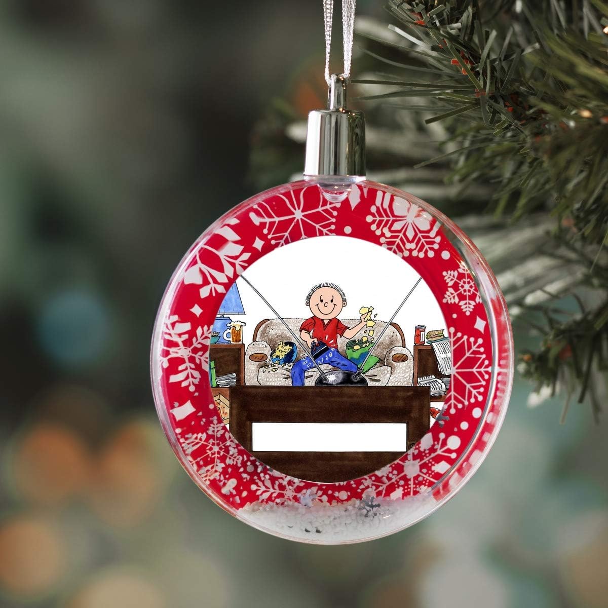 PrintedPerfection.com Personalized Friendly Folks Couch Potato - Male Christmas Snow Globe Ornament