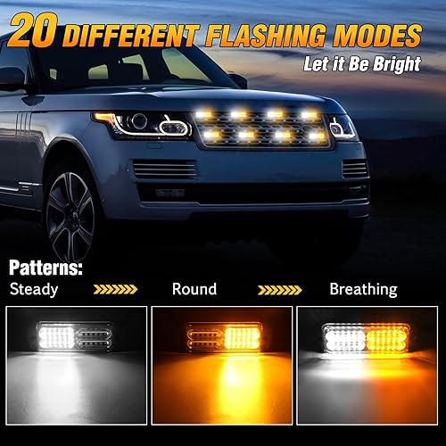 Miniatura 2 de Luz estroboscópica ámbar y blanca de 24 LED para vehículos, luz LED a la parrilla de montaje en superficie, 20 modos de flash, luz estroboscópica