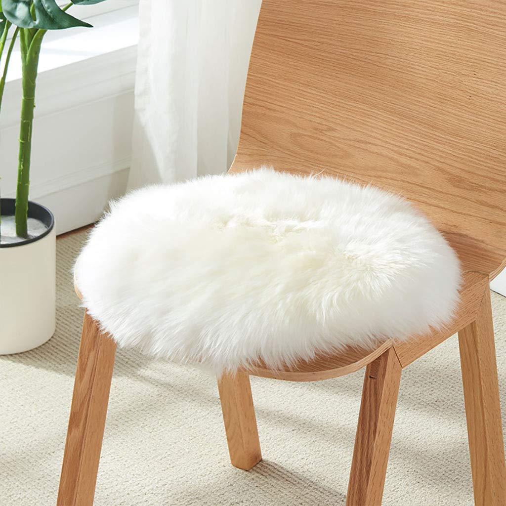 Hc&Wt A Round Natural Sheepskin Seat Cushion, Cute Furry Pure Wool Chair Cushion Luxury Non-Slip Sheep Leather Cushion Office Car Seat Pad Driving Comfort (,Diameter 40Cm (15.7Incn))