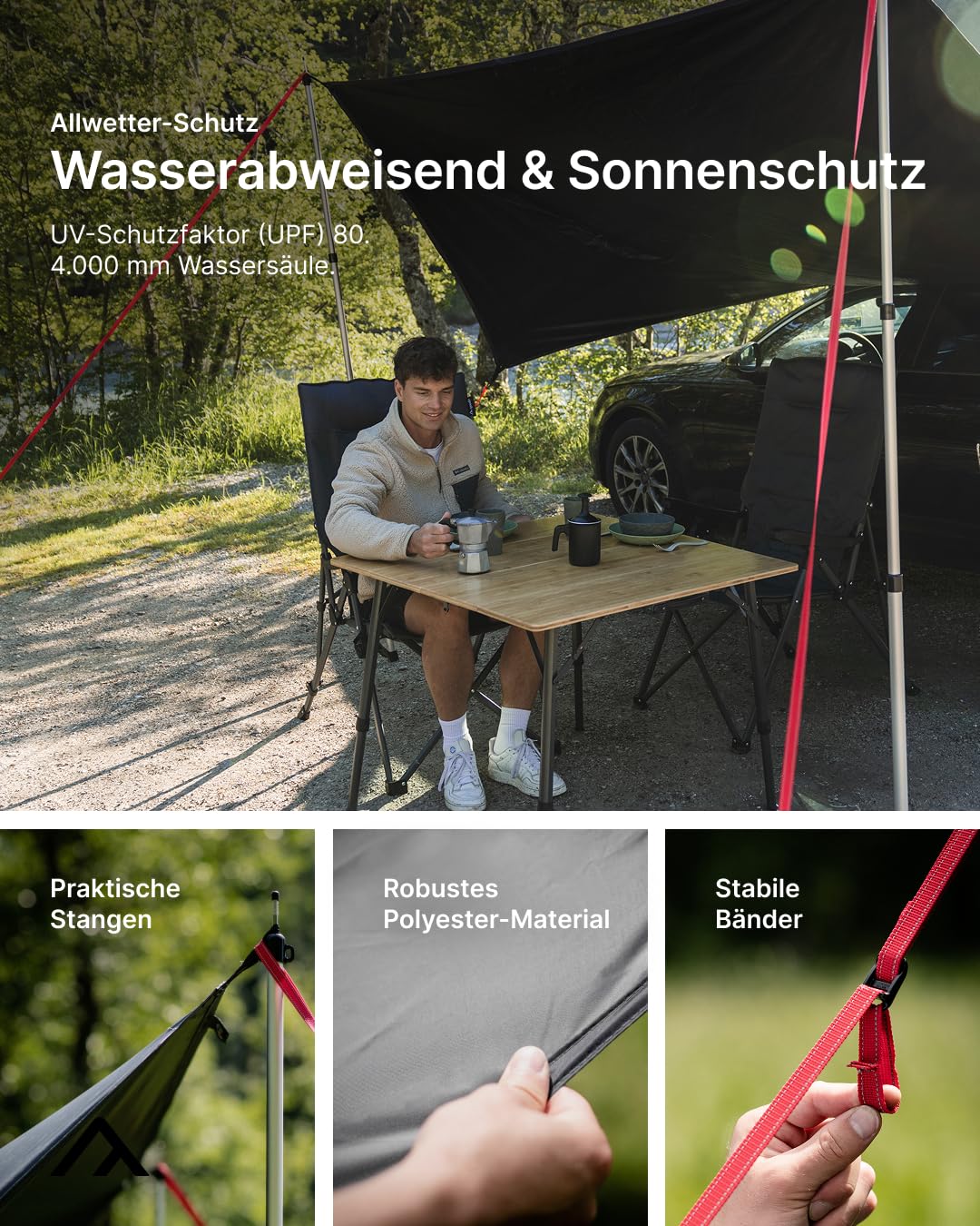 qeedo Motor Tarp Universal Sonnensegel wasserdichtes Vordach Camping Markise UV80 250 x 250 cm