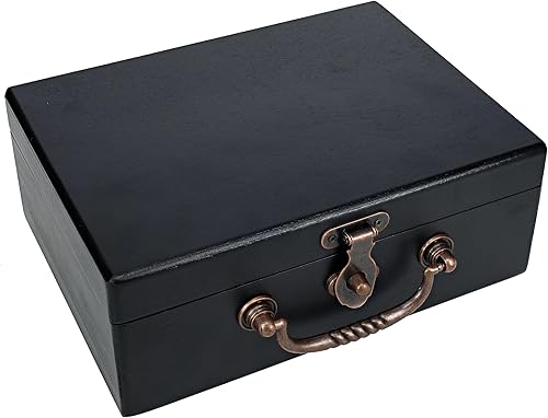 WE Games Caja del tesoro de madera con tapa con bisagras y pestillo de metal, tinte negro, estilo rústico del viejo mundo, caja de memoria de