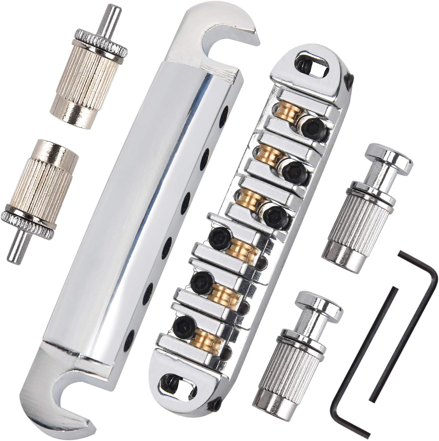 Facmogu Guitar Roller bridge, Tune-O-Matic Bridge, Guitar Bridge Replacement Kit (Silver)