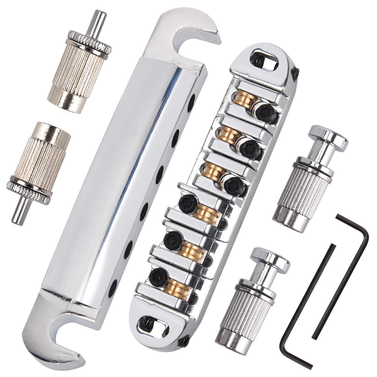 Facmogu Guitar Roller bridge, Tune-O-Matic Bridge, Guitar Bridge Replacement Kit (Silver)