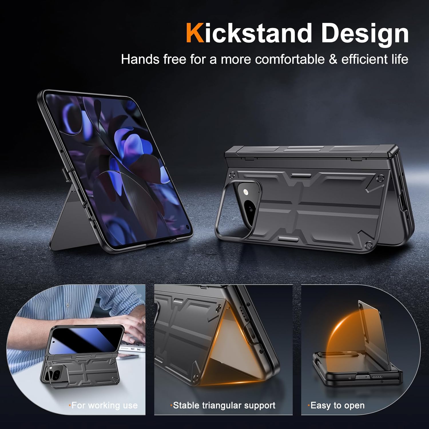 Privacy Case for Google Pixel 9 Pro Fold, with Hidden Large Kickstand, Full Hinge Protection, Anti-spy Screen Protector, 360 Degree Protection Original Slim Phone Cases for Pixel-9-Pro Fold, Black