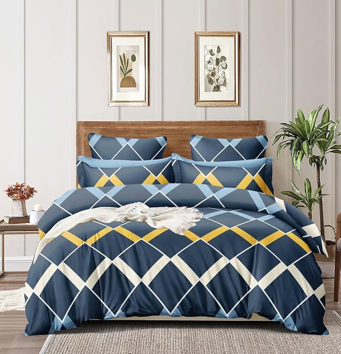 Wytomah Glace Cotton King Size 90X100 Inches Quilt/Duvet/Rajai/Blanket Cover with Zipper Closure (Grey Chek)