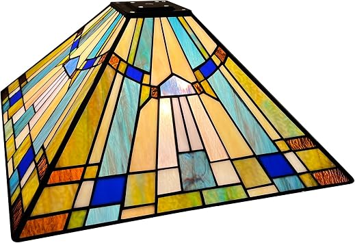 Capulina Tiffany Lamp Shade 16 Inches Wide Stained Glass Replacement Lampshade Antique Amber Brown Green Blue Square Shape for Table Lamp Floor Lamp