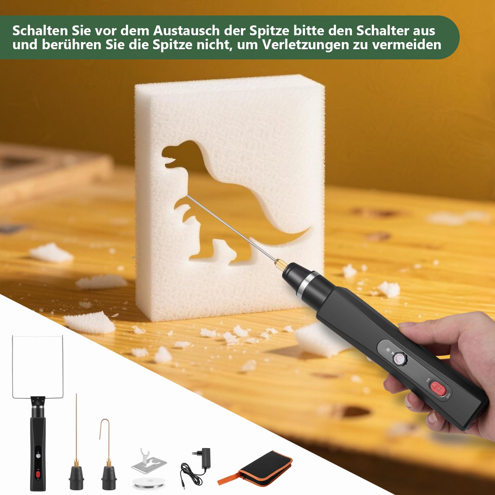 Styroporschneider Heißdrahtschneider Akku mit Thermostat,Elektrischer Styropor Schneider mit LED-Vorleuchte, Heiß-Styroporschneider für Schnittkanten Kunststoffe & styropor (Schwarz)