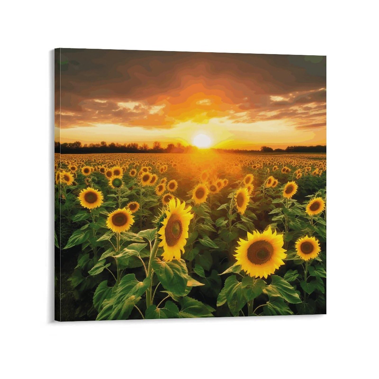 KLOPH Sunflower Field Sunset Canvas Wall Art for Living Room 10x10inch Modern Artwork Painting for Bathroom Hanging Canvas Prints Aesthetic Wallart for Bedroom Kitchen Office Wall Decor