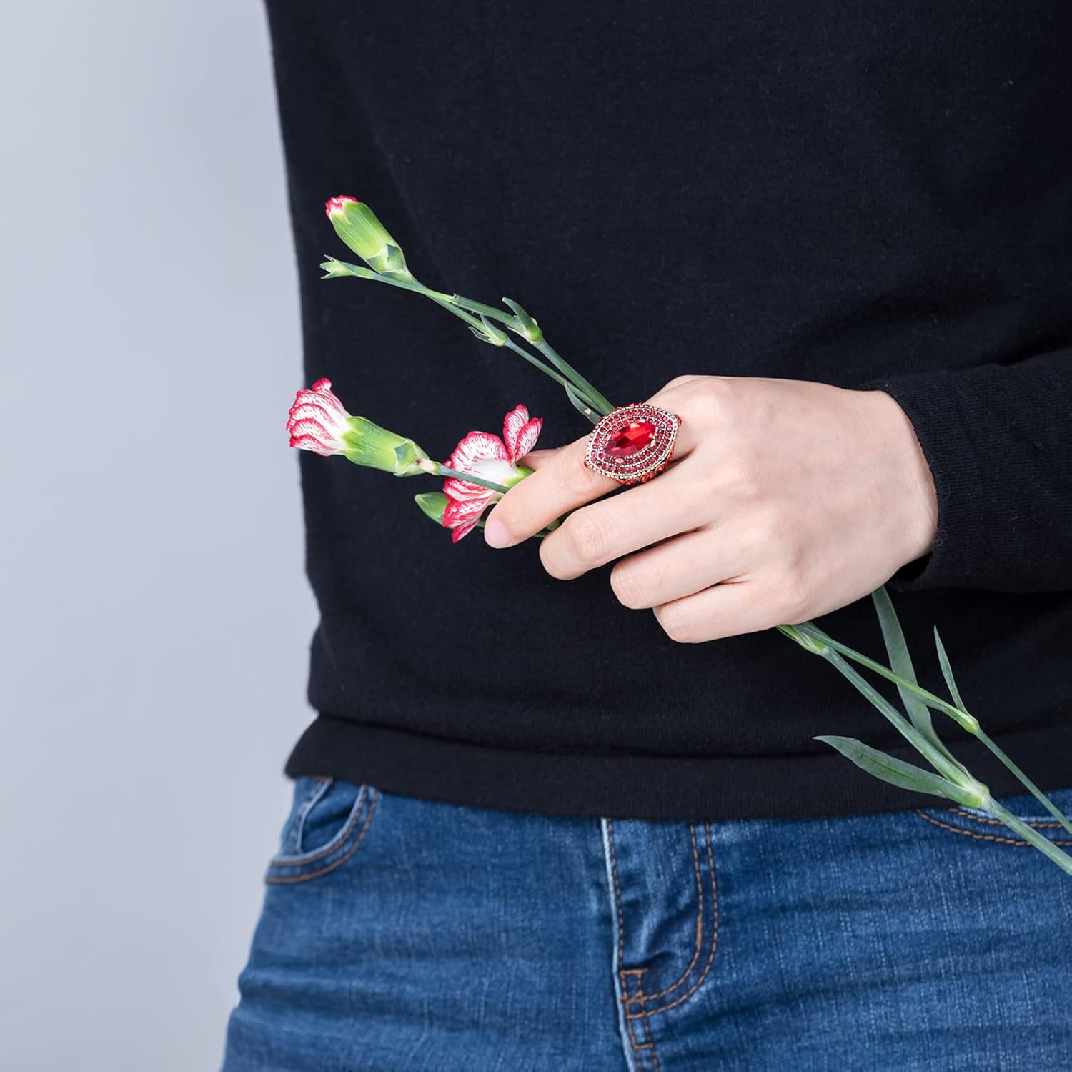 Women Ring - 32mm Big Size Antique Gold Plated Turkish Style Red Gemstone Vintage Ring Women Jewelry J0769RED - Image 5