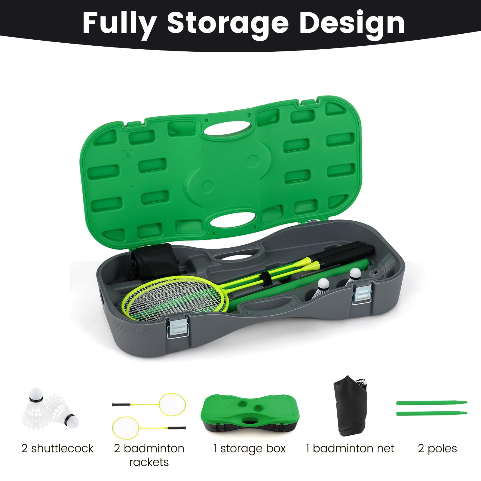 LIFEZEAL Juego completos de bádminton portátil, Soporte de Red de bádminton con Base Independiente, Equipo de práctica de bádminton con 2 Raquetas, 2 Volantes, Red y Caja de Almacenamiento - 4