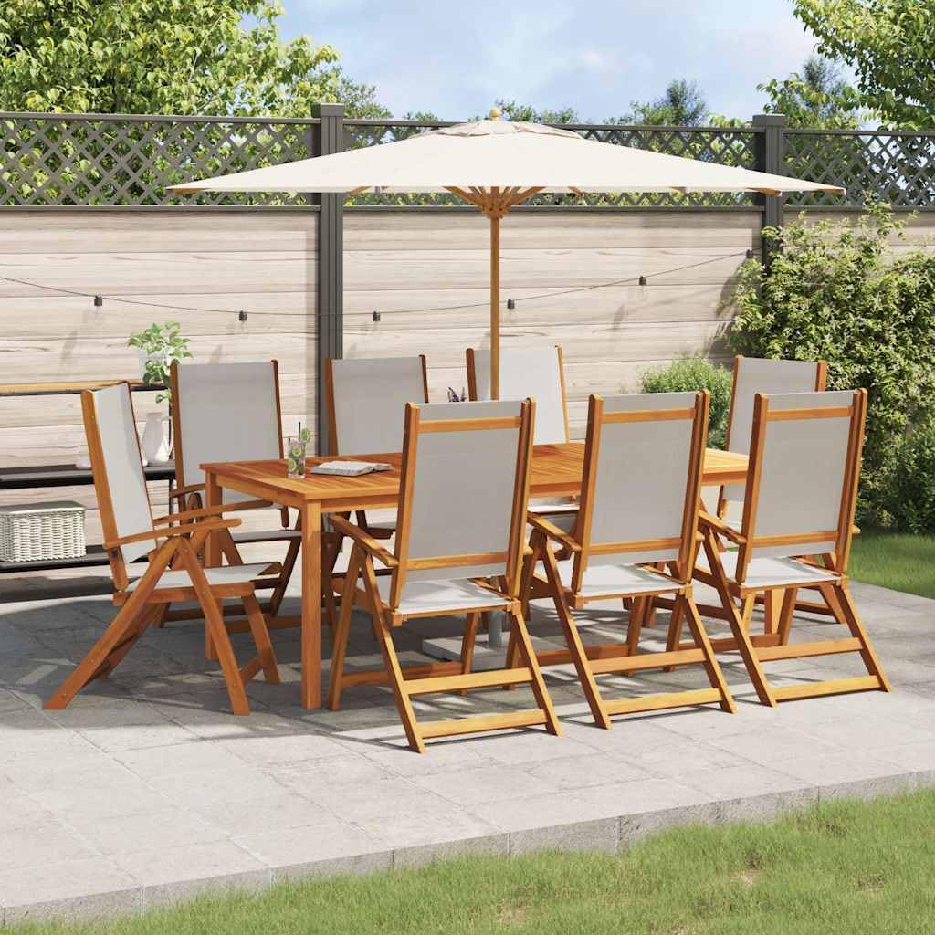 Juego de 8 sillas plegables de jardín de madera de acacia con funda de textileno y respaldo ajustable, para terraza, jardín, balcón