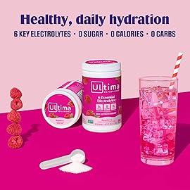 Ultima Replenisher Daily Electrolyte Powder Drink Mix - Sugar Free - Raspberry, 90 Servings - Hydration Powder with 6 Key Electrolytes and Trace Minerals - Keto Friendly, Vegan, Non-GMO