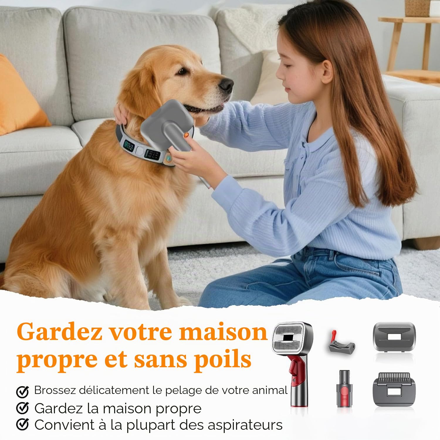 Brosse Toilettage Animaux Compatible Dyson V7 V8 V10 V11 V15 Gen5 | Toilettage 3 en 1 avec aspiration directe des poils pour un brossage propre et sans désordre