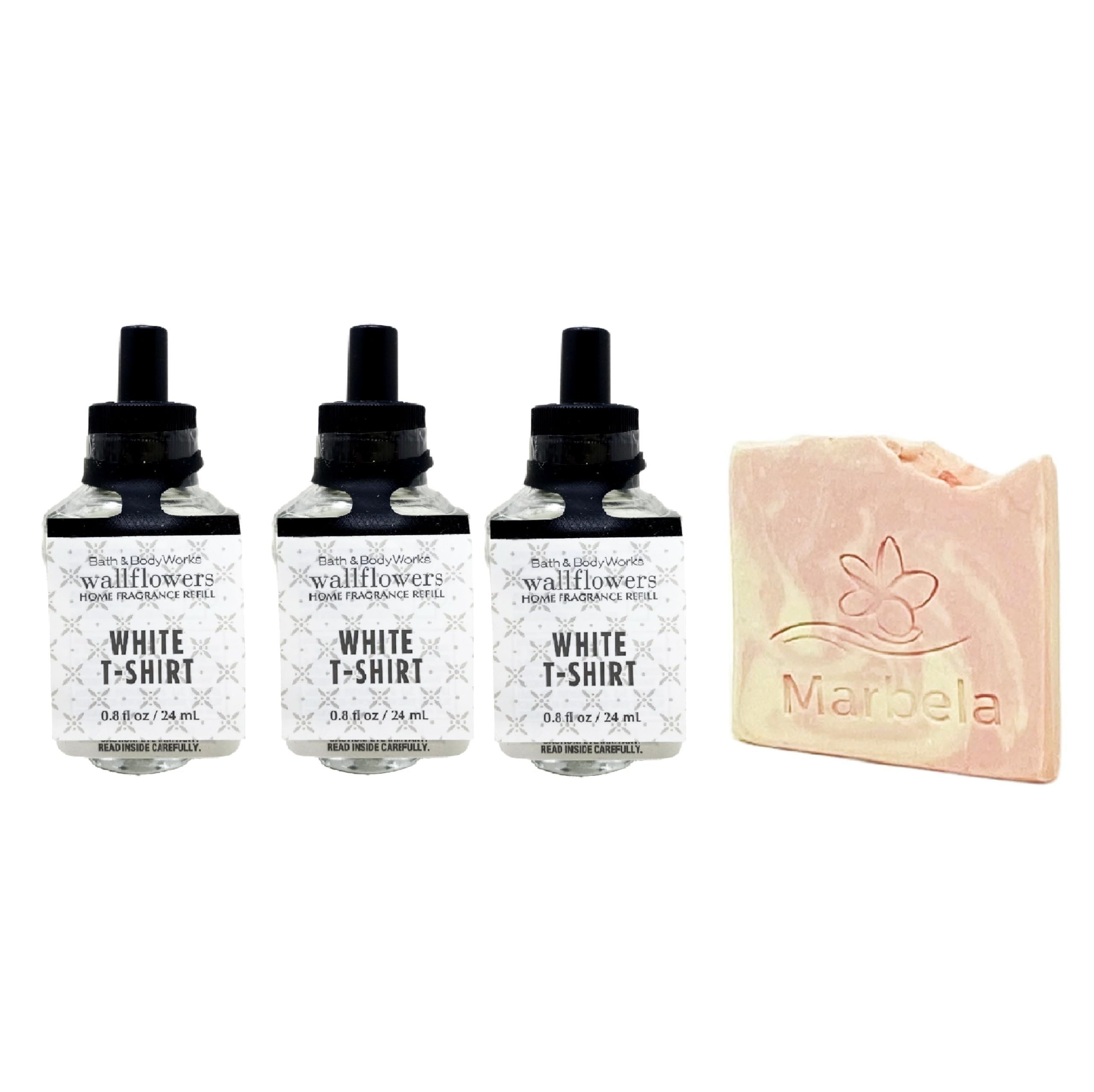 Bath & Body Works White T-Shirt 3 Pack Wallflowers Home Fragrance Refill Bundle with a Himalayan Salts Springs Sample Soap