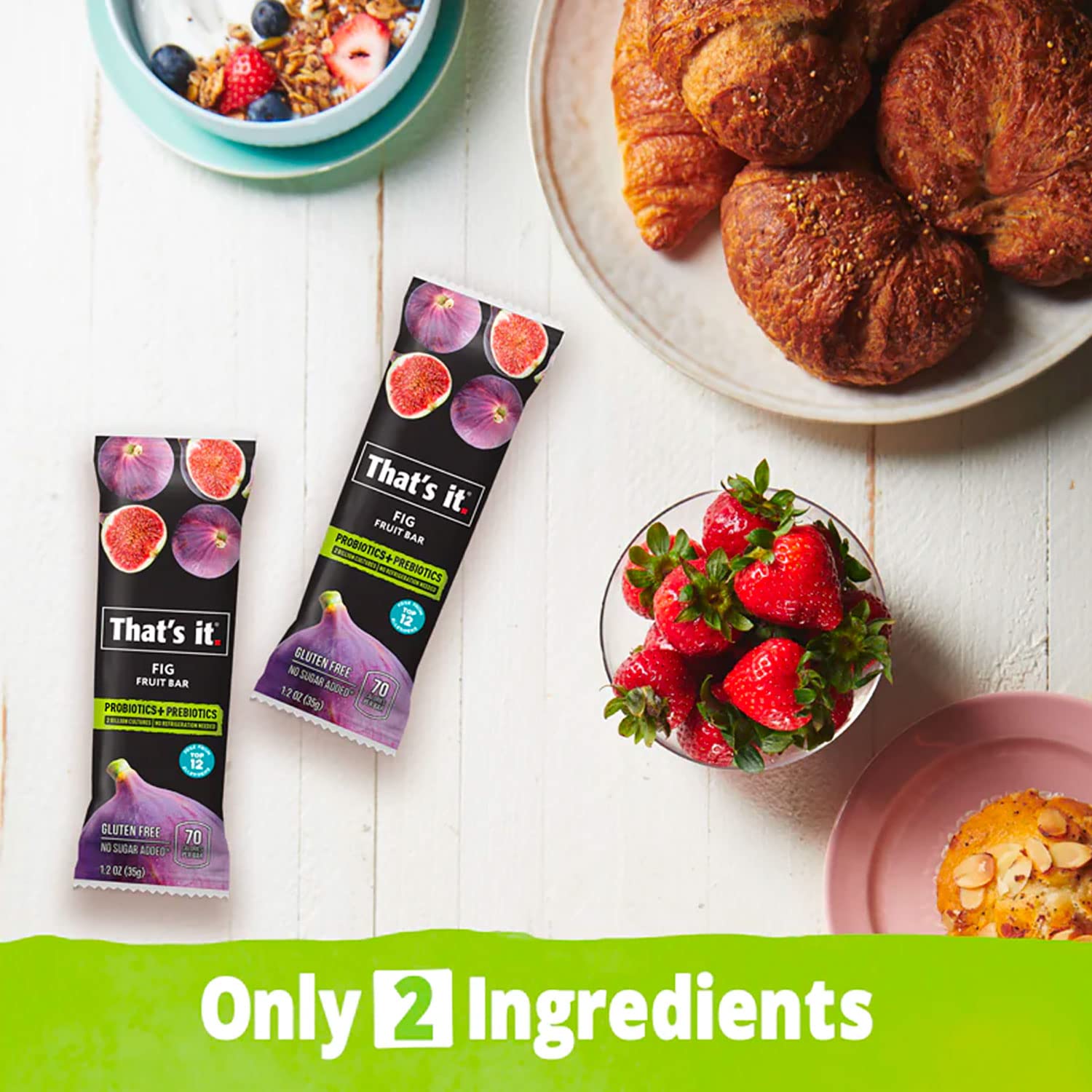 That's it. Probiotic Fruit Bar Variety Pack, Mango & Blueberry Flavors, Just Real Fruit + Probiotics, 100 Calories Per Bar, All Natural, 2-3 Ingredients, Shelf Stable, Allergy-Friendly (12 Count)