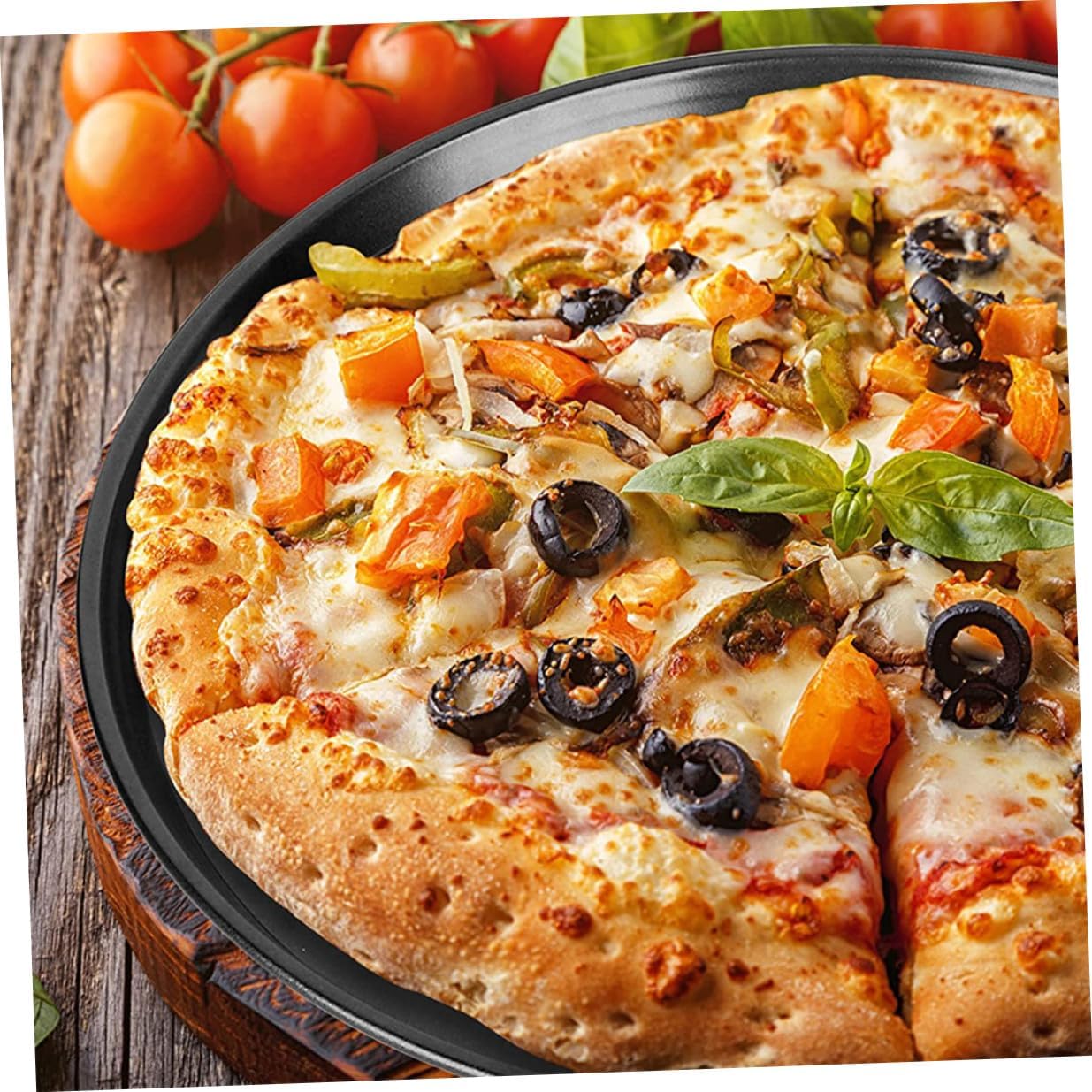 2pcs Non-stick Carbon Steel Round Pizza Baking Pans for Oven Lightweight Bakeware with Easy-clean Surface for Home Kitchen Use