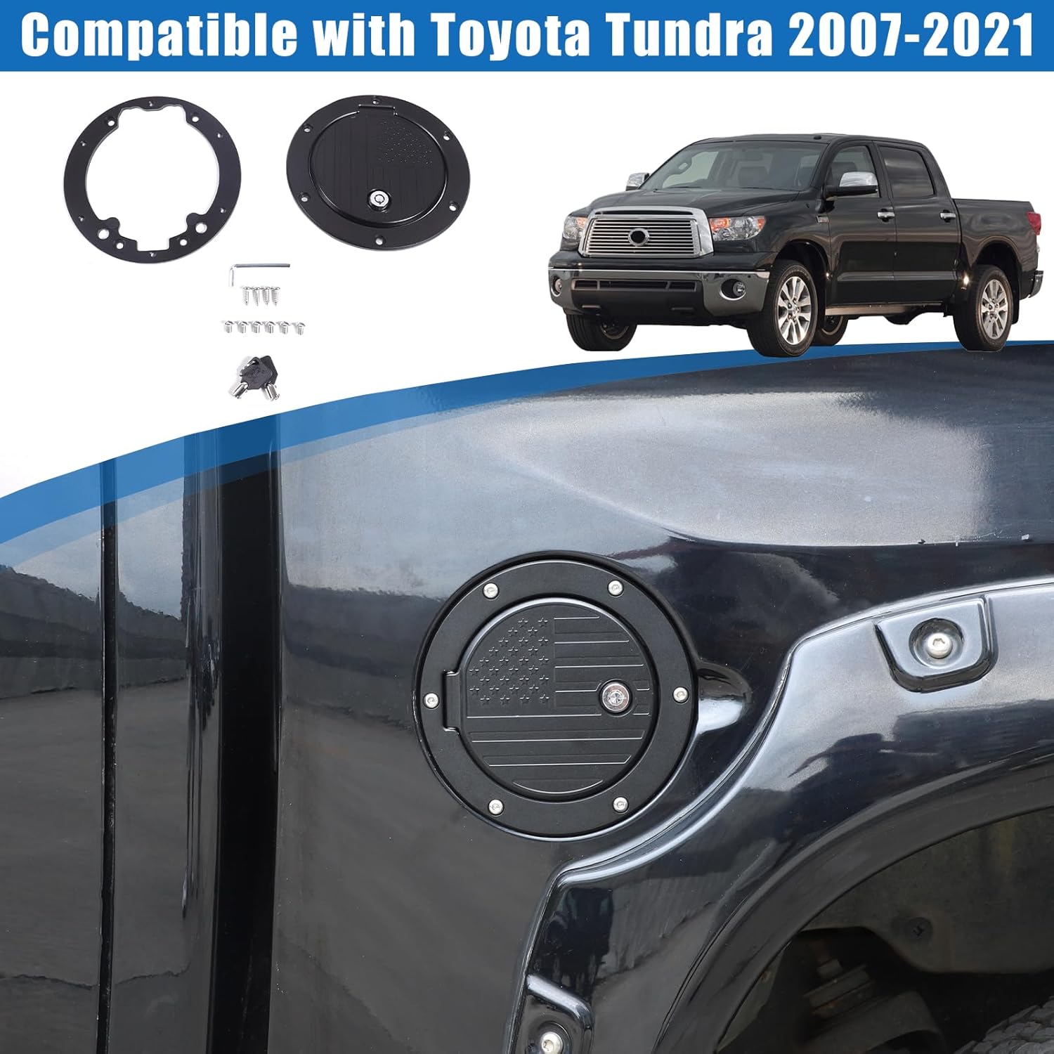 Car Fuel Tank Cap Replacement Anti-theft Lock Cap Compatible with Toyot@ Tundra 2017-2021 Truck Door Locking Gas Tank Door Cap with Lock accessories (style C)