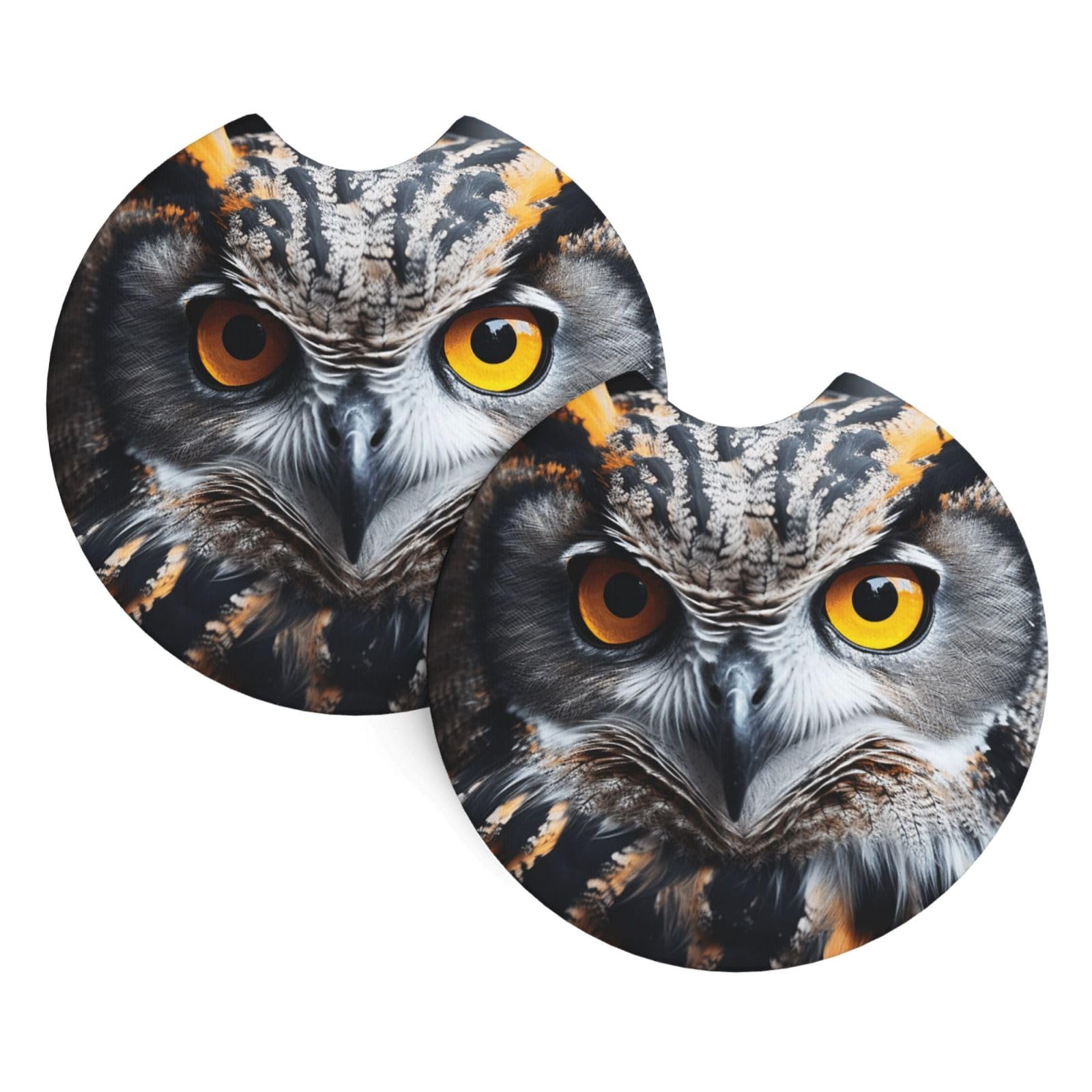 2PCS Car Coaster for Cup Holders Universal Auto Cup Mat Owl Head Portrait Cup Coaster Pad 2.7" Waterproof Neoprene Non-Slip Cup Holder Coasters Car Interior Accessories for Women Men