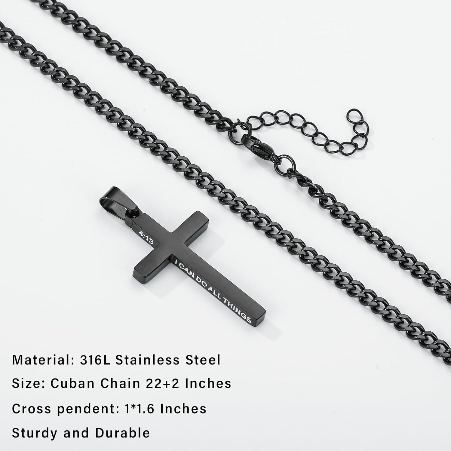 Cross Necklace for Men Boys Stainless Steel Bible Verse Cross Pendant with Cuban Link Chain (22+2 Inches) | Easter Christian Religious Jewelry Gifts - Image 5