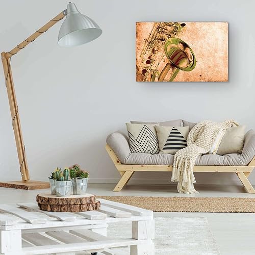 Miniatura 4 de Startonight Lienzo decorativo para pared, diseño de saxofón grunge, música retro dorada, enmarcado de 24 x 36 pulgadas