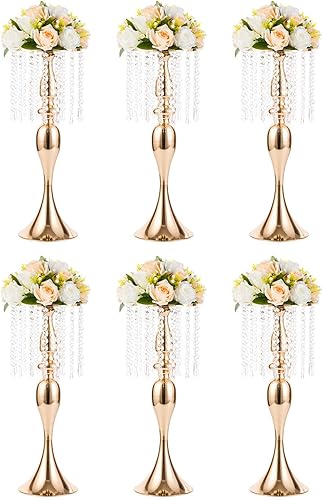 6 piezas de 21.3 pulgadas de alto soporte de flores de cristal para boda, camino de plomo, soporte alto para flores, centro de mesa, candelabro de