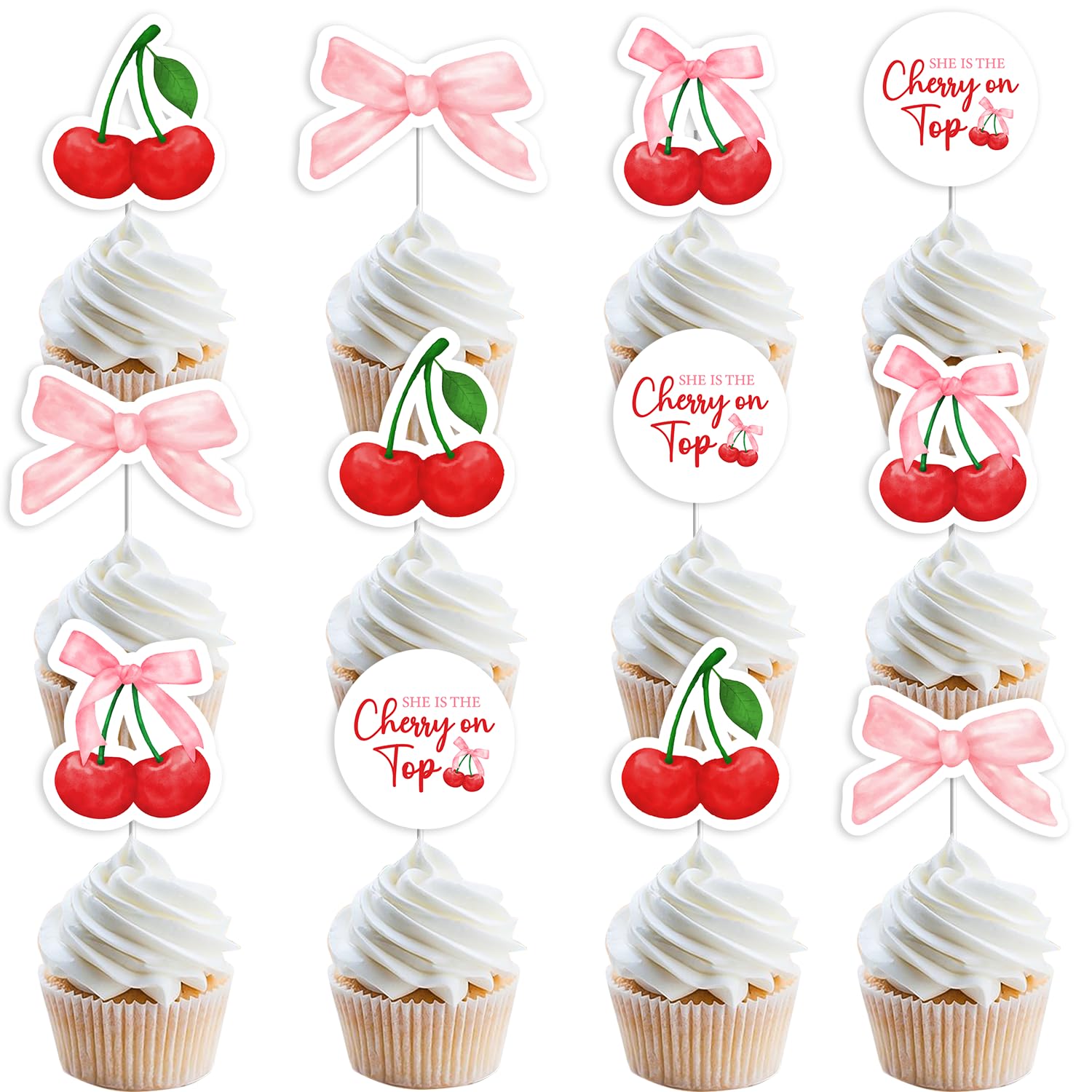 Cupcake-Topper 'She's The Cherry On Top' – 36 Stück, Mit Kirsch-Design, Für Babyparty, Junggesellinnenabschied & Mottopartys